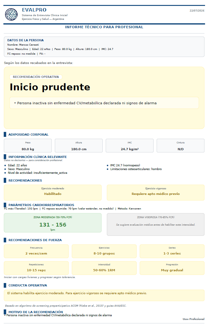 Informe EVALPRO — Inicio prudente